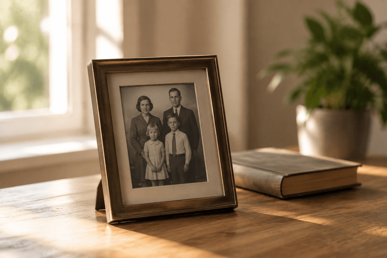 Gerahmtes Familienfoto als Sinnbild für eine geerbte Immobilie